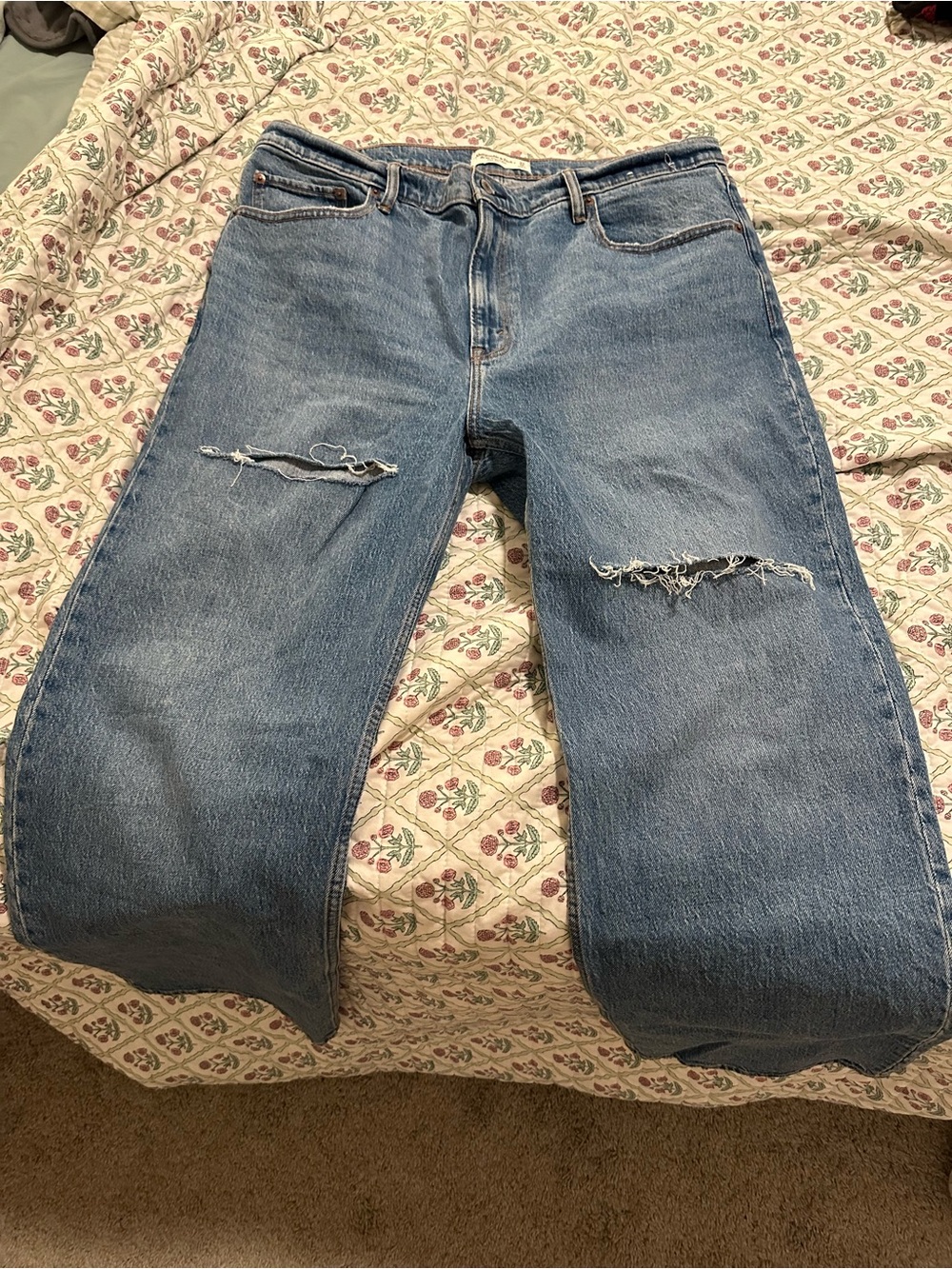 Abercrombie & Fitch Light Blue Distressed Boyfriend Jeans
